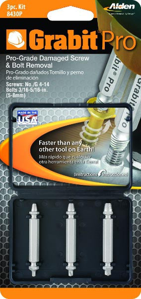 Alden 8430P Grabit® Pro Broken Bolt & Damaged Screw Extractor 3 Piece Kit
