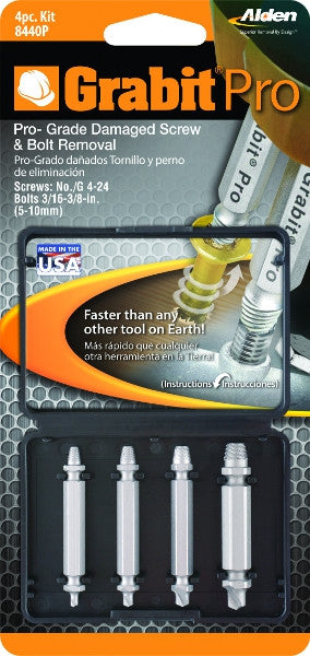 Alden 8440P Grabit® Pro Broken Bolt & Damaged Screw Extractor 4 Piece Kit